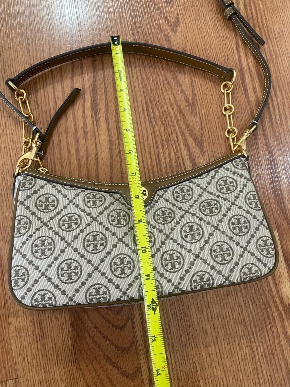 Tory Burch T Monogram Jacquard Shoulder Crossbody Bag Brown Gold